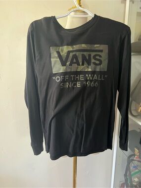 Vans Black Tee with Green Camo Logo
